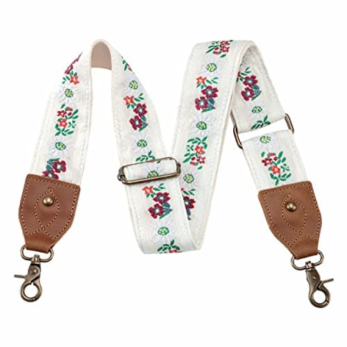 Nefelibata Purse Strap: Adjustable Leather Shoulder Replacement — Retro White Chrysanthemum