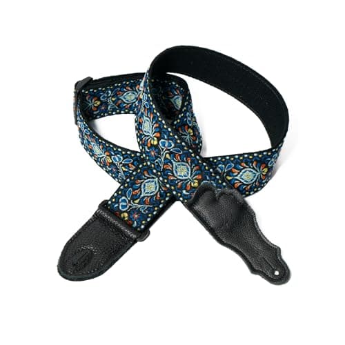 Retro Folk Guitar Strap, 2" Width — Orange/Blue