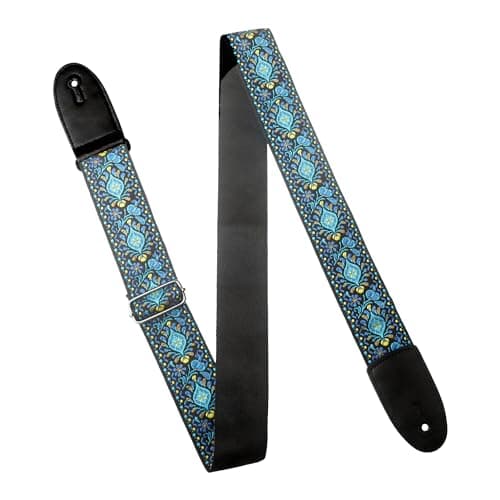 AZOR Vintage Woven Guitar Strap for Acoustic Electric Bass, Adjustable with Leather Ends & Strap Locks