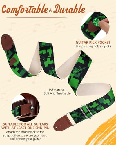 Cool Long Adjustable Acoustic Guitar Strap for Ukulele, Bass, & Classical Electric Guitars