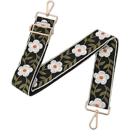 MIRIFRIGE Wide Embroidery Crossbody Bag Strap Floral Canvas