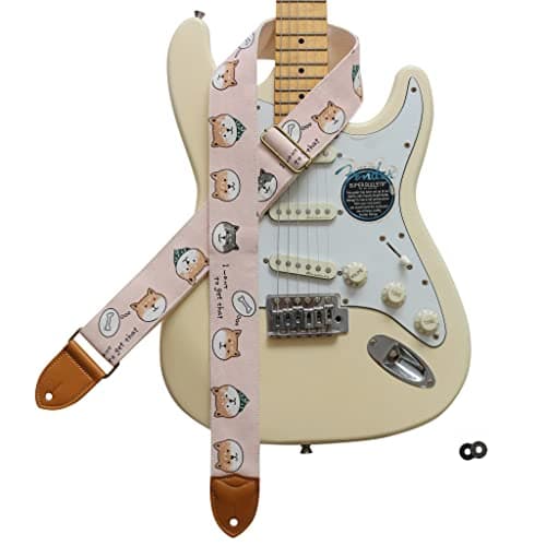 MUSIC FIRST Vintage Style Hand-Made Crochet Flowers Electric Guitar & Bass Strap, 2 Inch Width — Shiba Inu