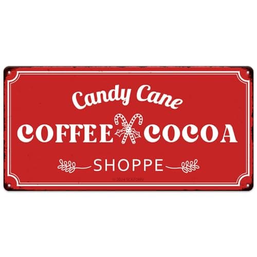 Traditional Christmas Candy Cane Lane Metal Tin Sign - Vintage Retro Kitchen Decor for Home or Cafe — Tin Sign 12"x6"-Candy Cane Coffee Cocoa Shoppe