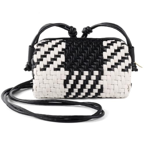 Dabdays Trendy Vegan Leather Crossbody Bag for Women — Black and White