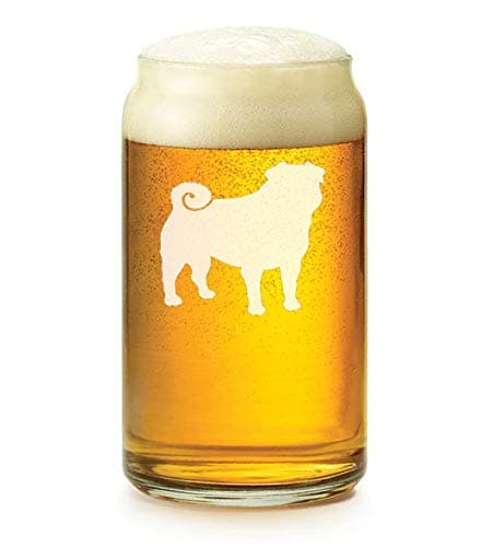 16 oz Beer Glass Featuring Pug Design