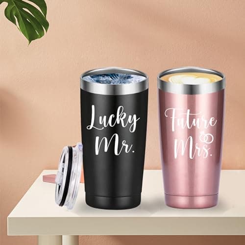 Engagement Wedding Couple Gift: Mamihlap Lucky Travel Mug Tumbler (20oz Black&Rose Gold)