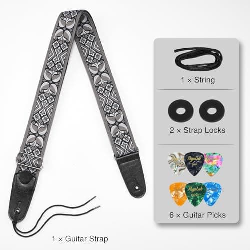 Adjustable Bass Guitar Strap with Jacquard Embroidery for Bassists, Fits Most Bass Guitars, Adjustable Locking Buckles & Picks Included
| High-Quality 2" Wide Jacquard Embroidery Cotton Bass Strap, Adjustable Leather Ends with Strap Locks & Picks, P