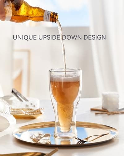 Unique Upside Down Beer Bottle Style Double Wall Glasses - 13.5 oz, Savor Chilled Beer in Style