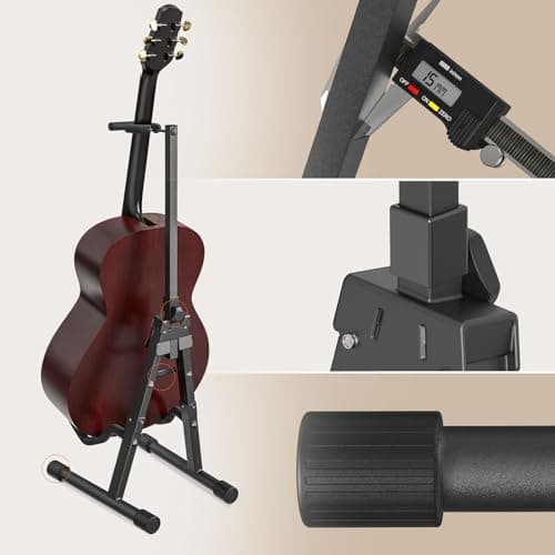 GLEAM A-Shape Guitar Stand with Neck Holder, Black - For Multiple Users