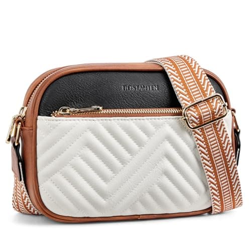 BOSTANTEN Quilted Crossbody Bags for Women — Q-beige With Black With Brown