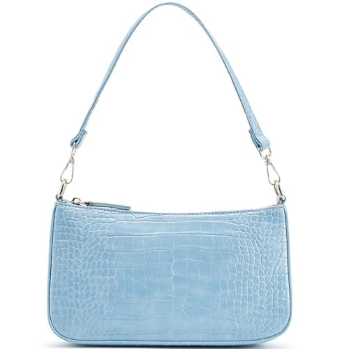 NIUEIMEE ZHOU Small Shoulder/Crossbody Clutch Bag for Women with 2 Removable Straps — Light Blue With Croc Pattern