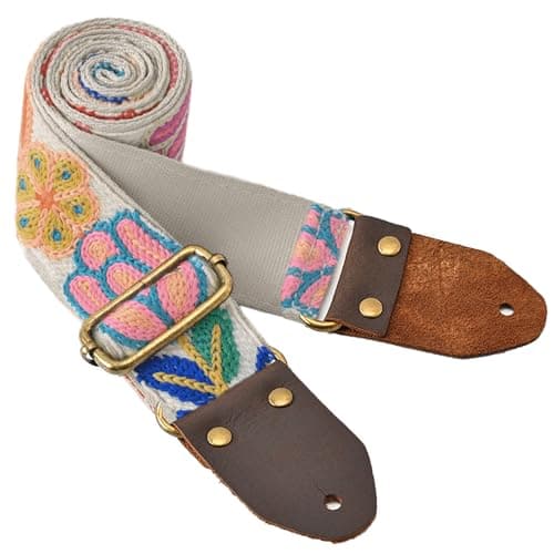 Beige Crochet Flower Guitar Strap for Acoustic, Bass, Electric (2" Wide) — Crochet-cactus