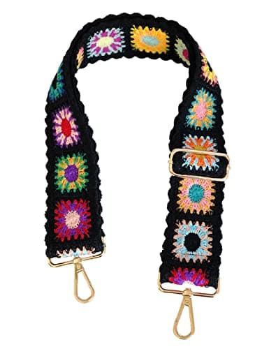 Crochet Flower Purse Straps for Women's Crossbody Handbags — black