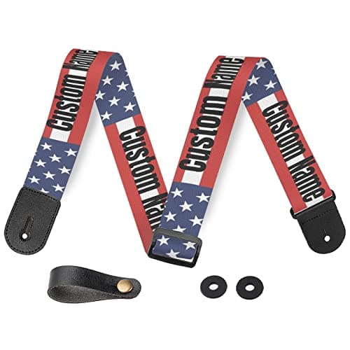 Custom Personalized American Flag Guitar Strap - Bass Electric Acoustic — White-3