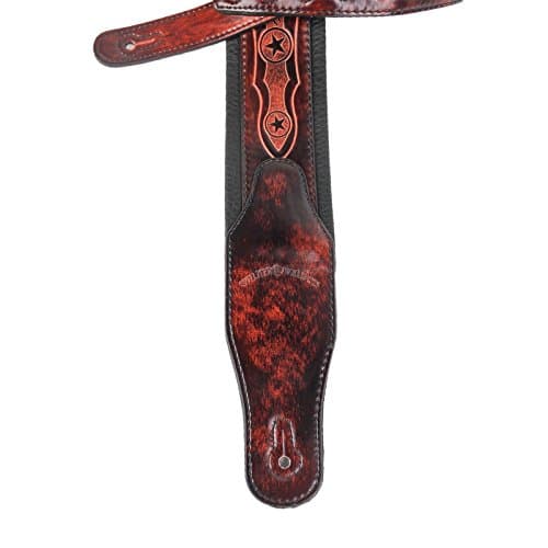 Bourbon Brown Padded Guitar Strap with Oak Leaves & Texas Star by Walker & Williams