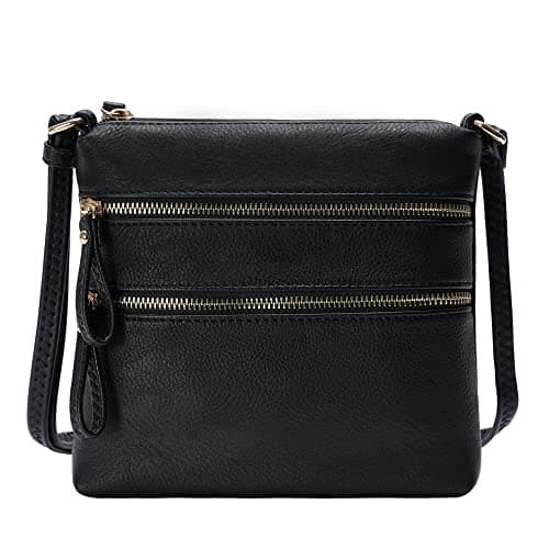 Solene Small Multi-Zip Pocket Crossbody Travel Purse — Black