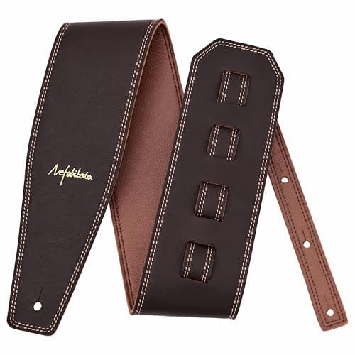Nefelibata Full Grain Leather Guitar Strap, 49-57", Foam Padded, Adjustable, Coffee