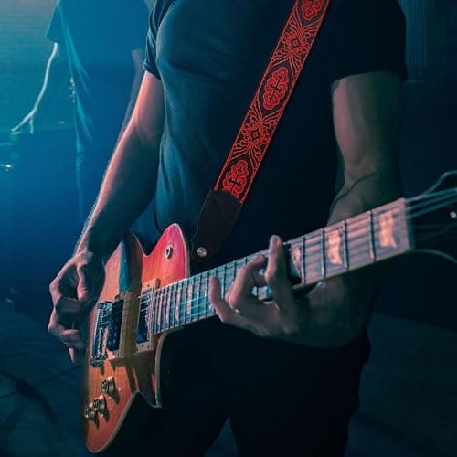 Head Layer Cowhide Leather Guitar Strap, 2" Wide, 2 Locks, 4 Picks Included