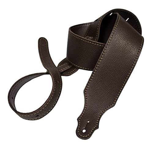 Leather Guitar Strap with Leatherette Backing — Chocolate/Gold Stitching