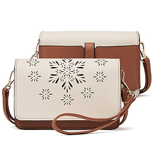 BROMEN Women's Crossbody Bag: Small Cell Phone Wristlet Wallet Clutch — Brown/Beige