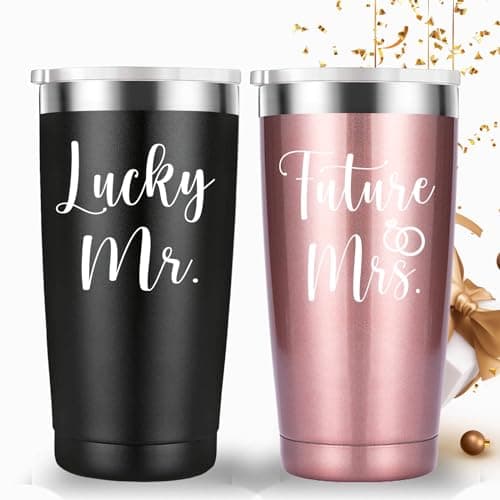 Engagement Wedding Couple Gift: Mamihlap Lucky Travel Mug Tumbler (20oz Black&Rose Gold)