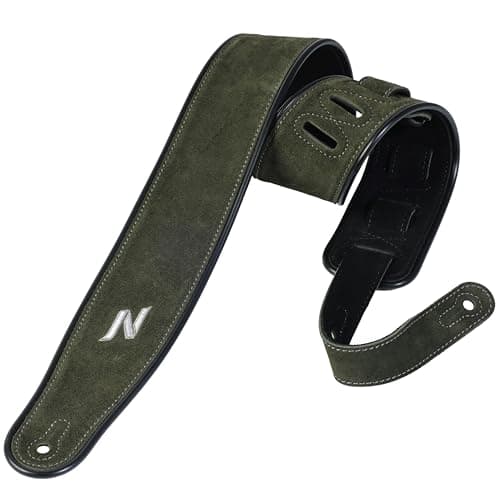 Nefelibata Golden Sun Double Layer Cowhide Guitar Strap, Foam Padded, 2.7" Wide — Green