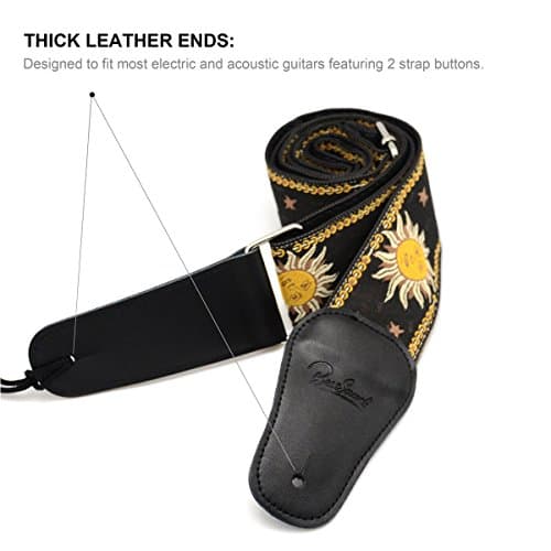 Sun Jacquard Weave Guitar Strap - Genuine Leather Ends BestSounds
