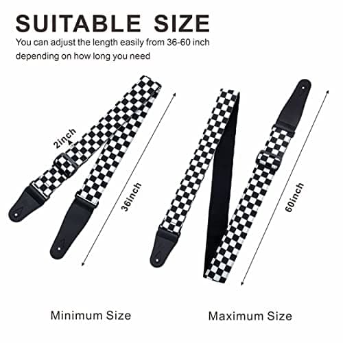 Nefelibata Guitar Strap-2 Wide Double Layer Cotton Original Design Adjustable Guitar Straps (White Grid)