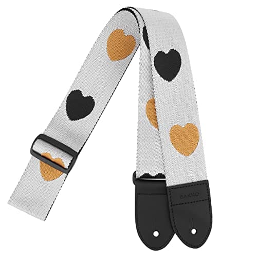 BAKKO Love-Pattern Guitar Strap for Bass, Electric & Acoustic, Perfect Gift for Kids and Guitarists — Silver