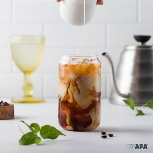 Ilyapa Can-Shaped 16oz Glass Tumbler Set of 4 for Coffee, Matcha, Smoothies, Juice & Beer