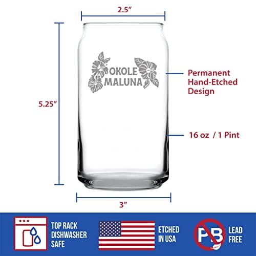 Okole Maluna Hawaiian Cheers Beer Can Pint Glass