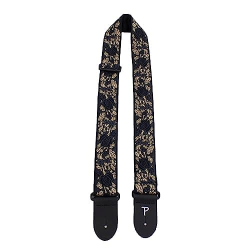 Perri's Leathers Ltd. Adjustable Leather Guitar Straps — Black Metallic Rose