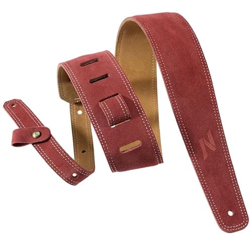Nefelibata Vintage Green Guitar Strap, 2.5" Wide Tumbled Leather with Padding and Cable Loop — Jujube Red
