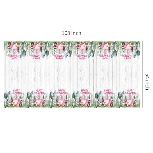 Happy Camper Girl Birthday Party Tablecloth - Camping Theme Decorations - 3 Pack