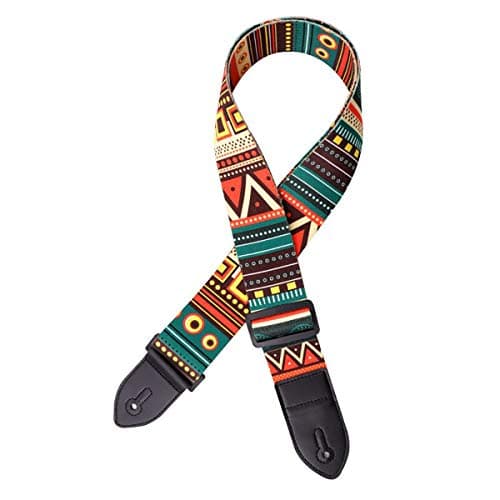 Adjustable Acoustic & Electric Guitar Strap, Leather & Polyester, Includes 3 Picks