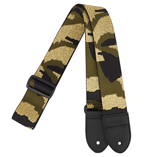 Bakko Camo Guitar Strap: Nylon Woven with Leather Ends — Gold