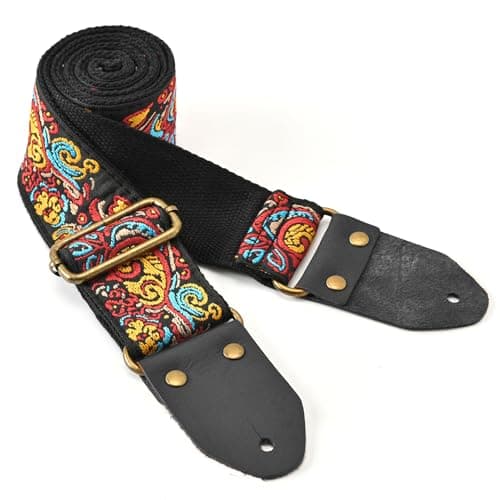 Vintage Embroidery Cotton Guitar Strap with Leather Ends — Vintage -Color 09