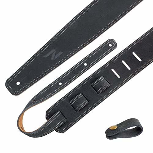 Bavarian Tumbled Leather Guitar Strap - 2.5 Wide, Foam Padding, Cable Storage Loop (Dark Gray)