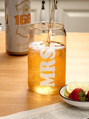 Engagement Gifts for Bride to Be and Newly Engaged Couples: Mrs. Beer Can Glass and Travel Mug Set