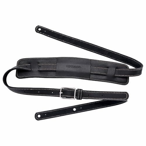 Nefelibata Green Shoulder Pad Guitar/Bass Strap with Bavarian Tumbled Cowhide Lining — Black