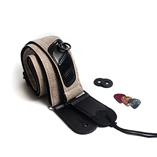 Bass, Electric & Acoustic Guitar Strap with Locks — Beige