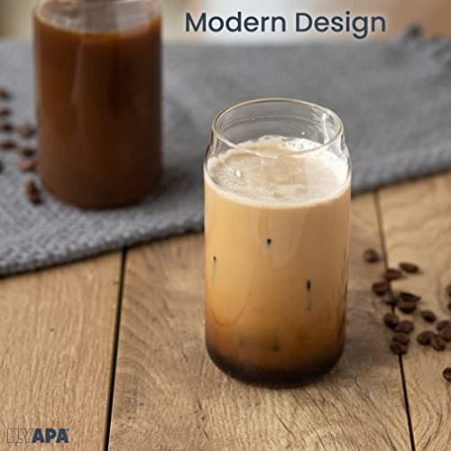 Ilyapa Can-Shaped 16oz Glass Tumbler Set of 4 for Coffee, Matcha, Smoothies, Juice & Beer
