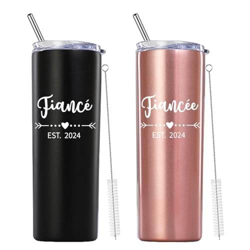 Engagement Gifts for Couples Skinny Tumbler — Black&Rose Gold