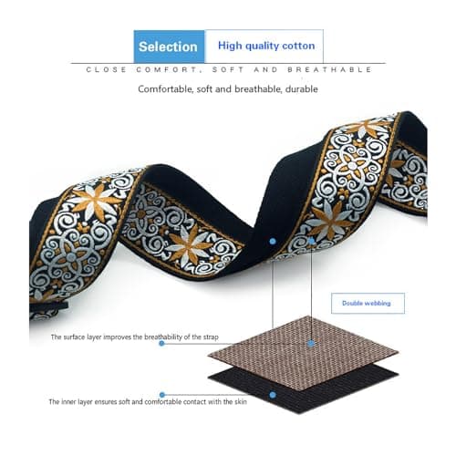 Classic Jacquard Cotton Guitar Strap with Metal Buckle for Bass, Electric, and Acoustic Guitars
