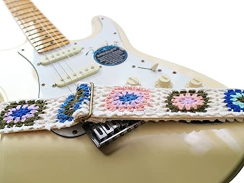 MUSIC FIRST Vintage Style Hand-Made Crochet Flowers Electric Guitar & Bass Strap, 2 Inch Width