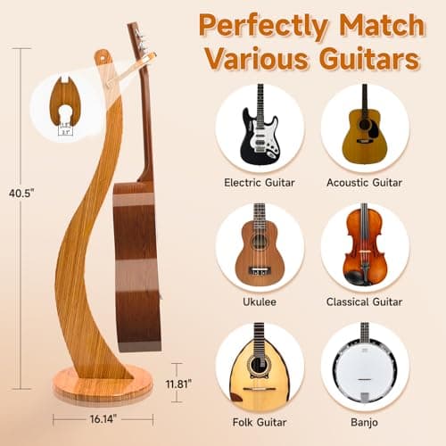 Handmade Bamboo Guitar Stand for Acoustic & Electric Guitars, Mandolins & Banjos