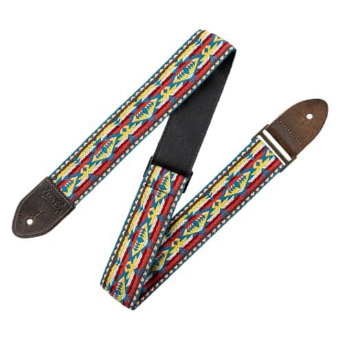Levy's Vintage Hootenanny Series 60s Style Guitar Strap with Pick Holders — Red, Blue, & Yellow