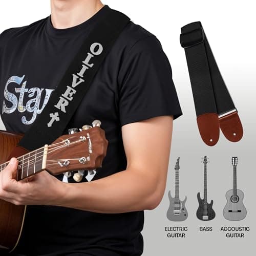 Personalized 2" Guitar Strap for Bass, Electric & Acoustic - Embroidered Name, Best Gift