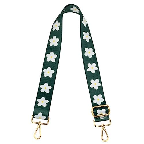 ZANQANO Adjustable Crossbody Strap for Purse and Guitar Multicolor Handbag Straps — Flower White Green Gold Hardware