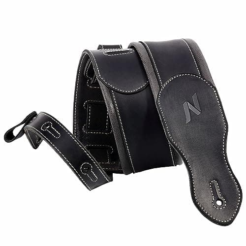 Nefelibata Double-Thick Full-Grain Leather Guitar Strap with Cable Loop (Black)